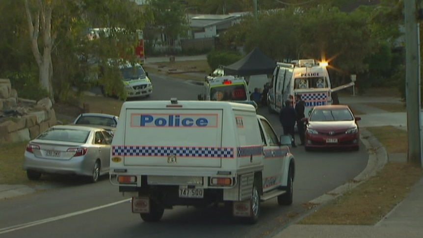 Police vehicles outside a Rochedale South property where explosives were found, November 9 2014