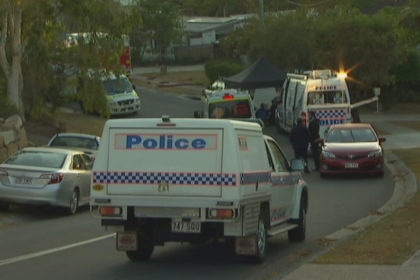 Police vehicles outside a Rochedale South property where explosives were found, November 9 2014