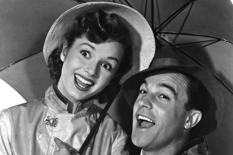 Debbie Reynolds and Gene Kelly in musical film Singin' in the Rain.