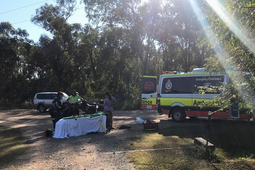 Emergency services at the scene of a quad bike accident near Rockhampton on June 15, 2018.