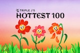 Hottest 100 hero image featuring three flowers in front of a purple and orange skyline.