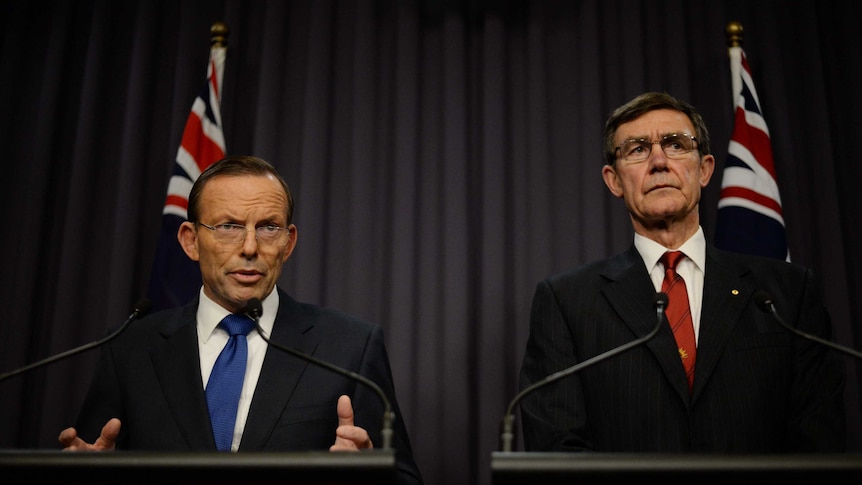 Tony Abbott and Angus Houston at press conference