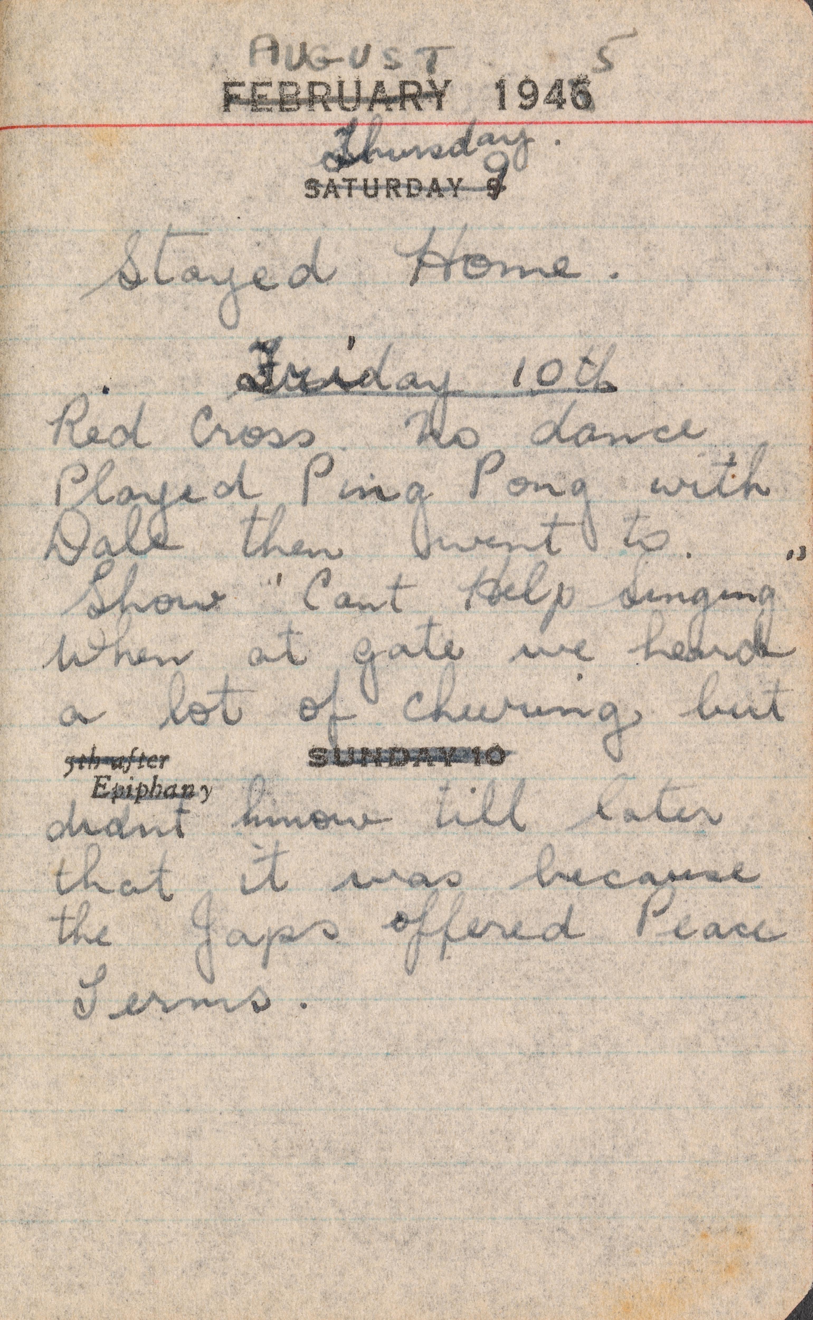 Foto da página do diário de uma mulher da Segunda Guerra Mundial.