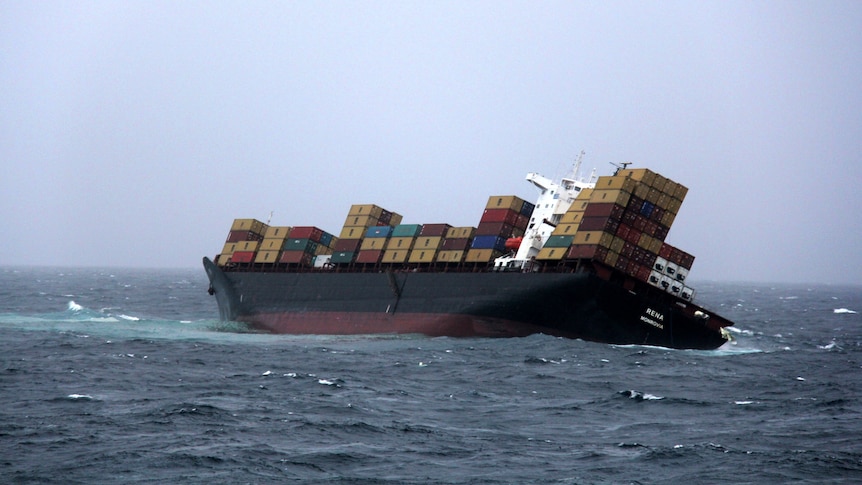 The container ship Rena grounded on Astrolabe Reef, Mt Maunganui, New Zealand