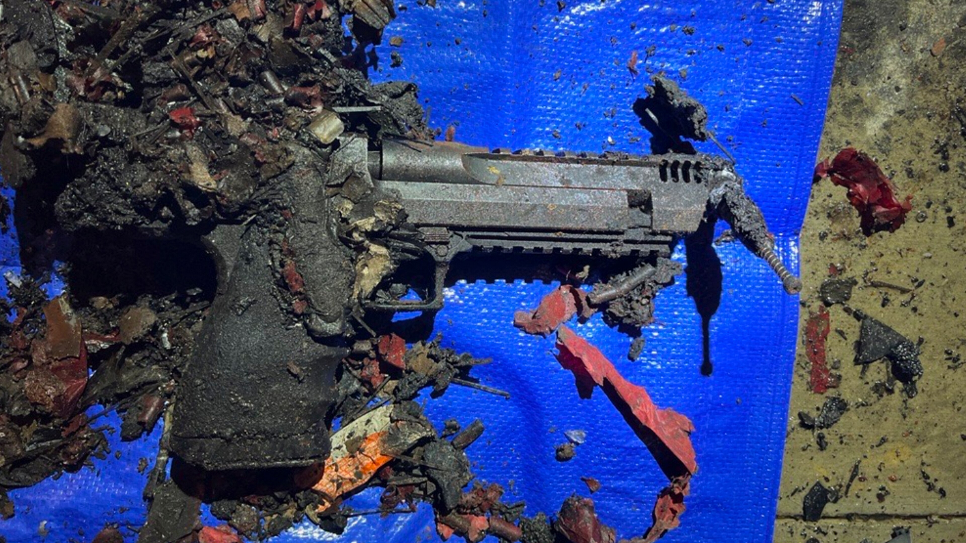 The burnt remains of a handgun