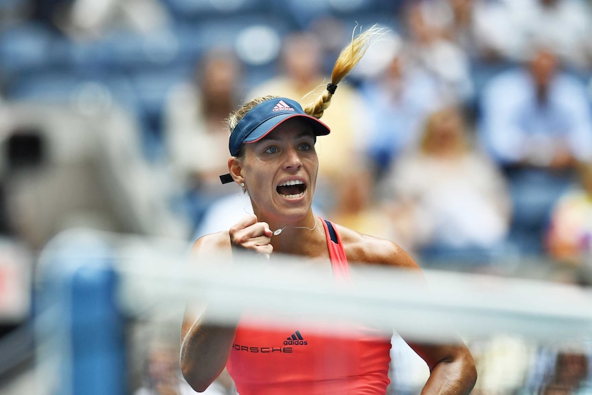 Germany's Angelique Kerber reacts during her US Open match against Roberta Vinci of Italy.