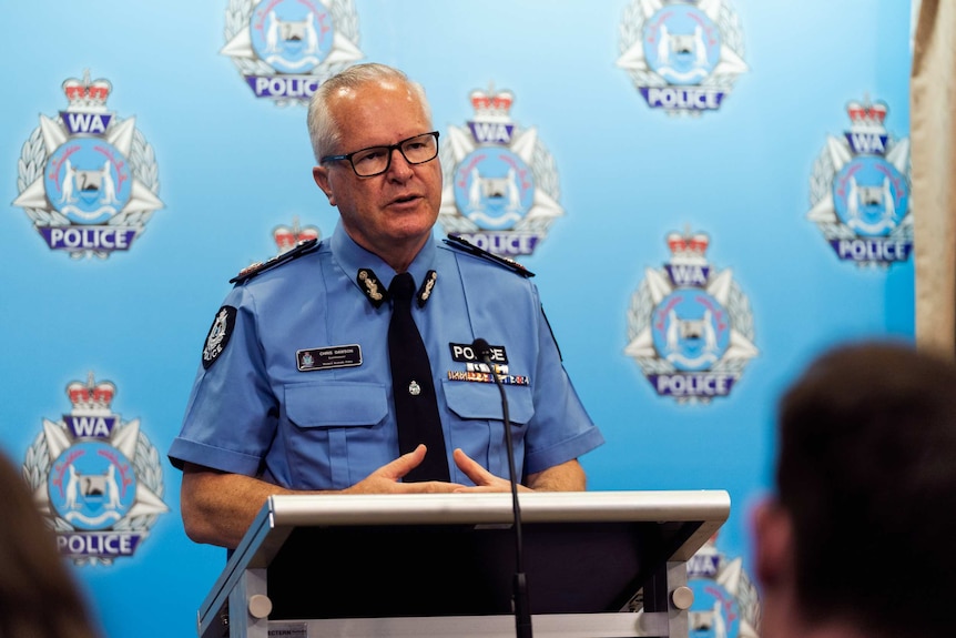 Commissioner Chris Dawson addresses the media at police headquarters.