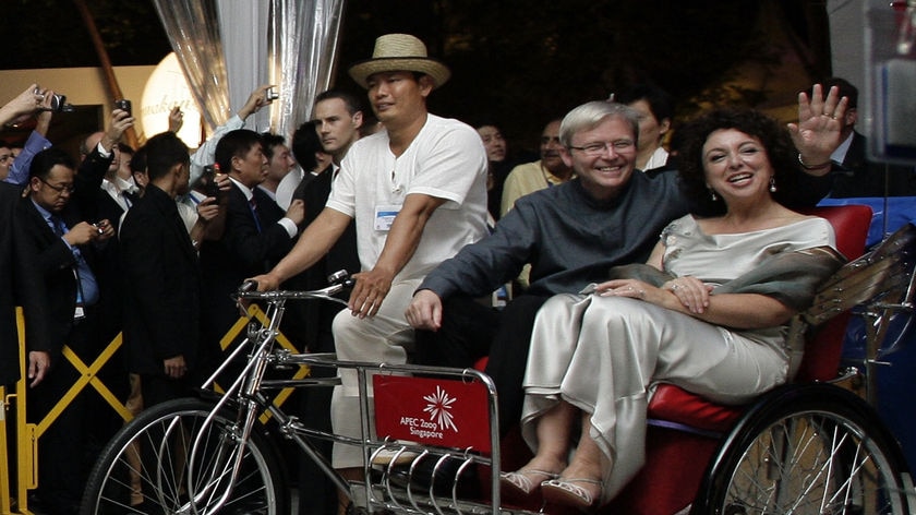 Many of the 21 world leaders arrived for the APEC dinner in old fashioned bicycle rickshaws.