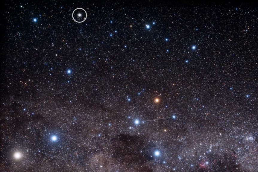 Widefield shot of Omega Centauri, the pointer stars and the Southern Cross