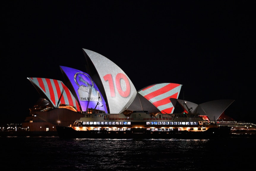 Opera House lit up with for horse race