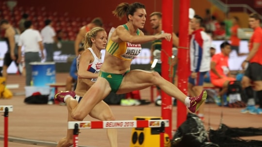Australian Lauren Wells runs in the 400m hurdles semi-final at the world titles in Beijing.