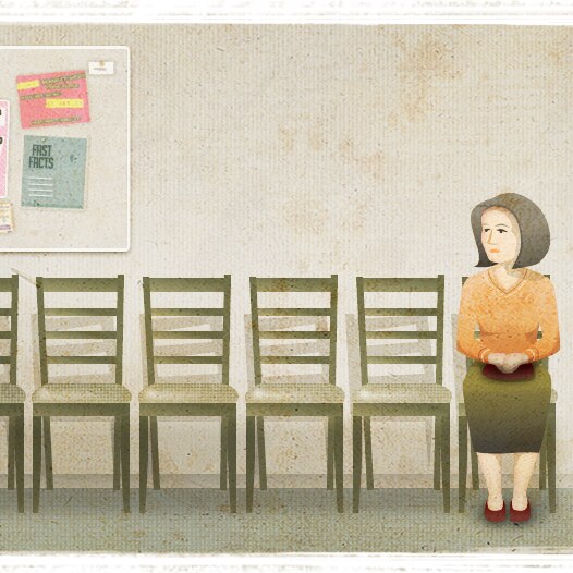 A cartoon of a woman waiting to see the doctor