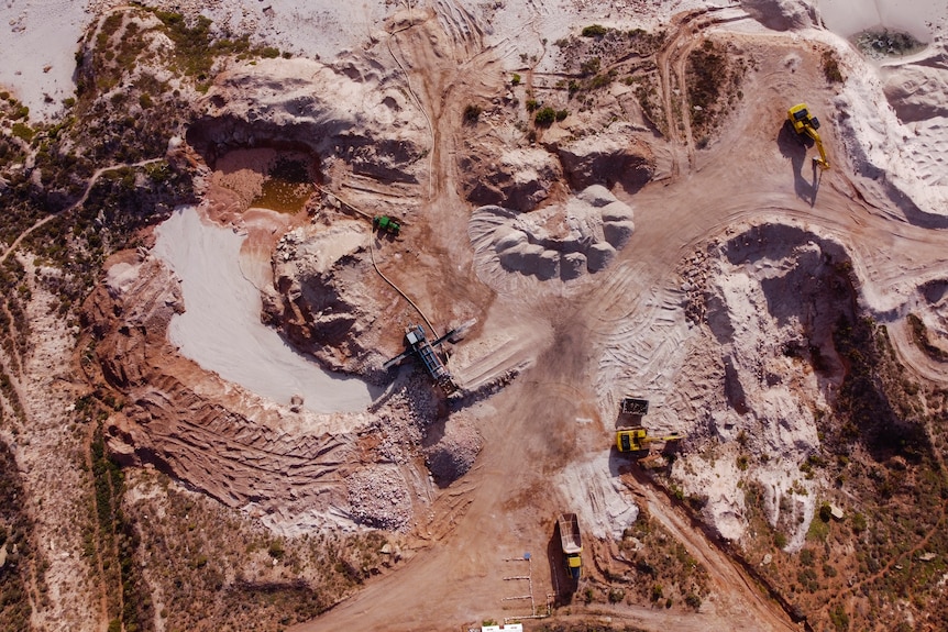 An aerial view of a sand mine