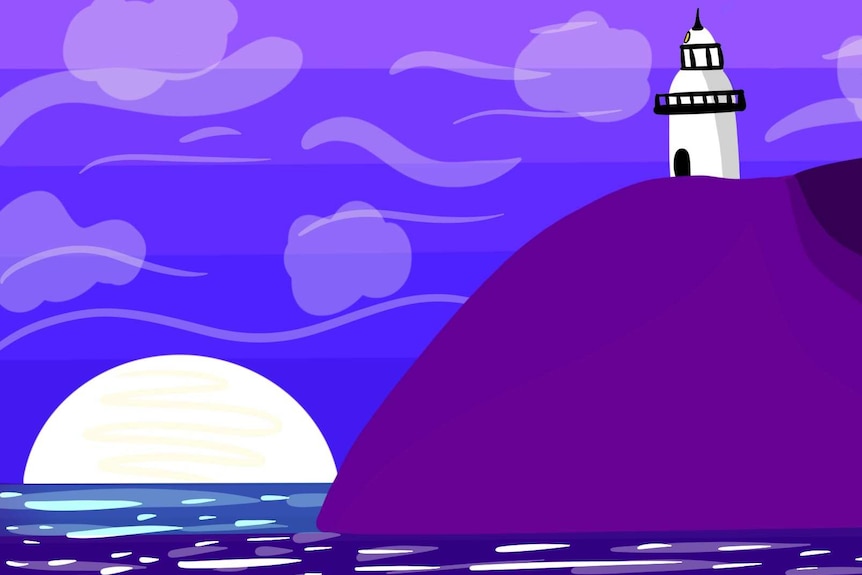 An illustration of a lighthouse on a hill.