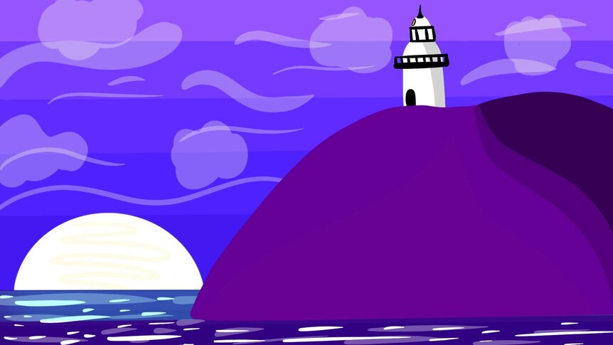 An illustration of a lighthouse on a hill.