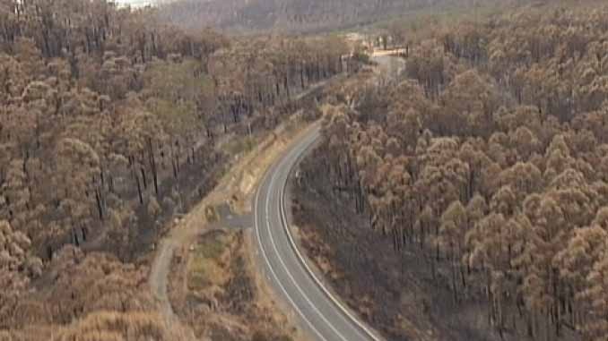 Aerial view of burnt bush on Tasmania's Forestier Peninsula