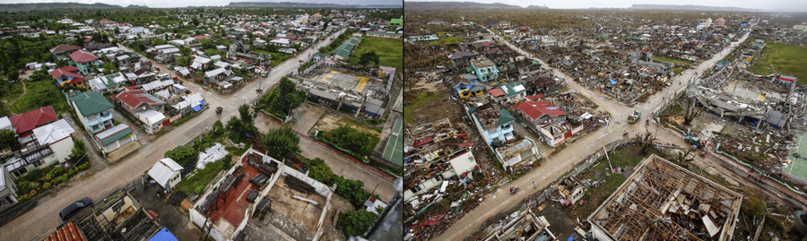 Aerial view of destruction in Guiuan by Typhoon Haiyan