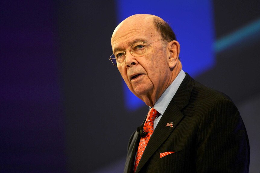 A head and shoulders image of Wilbur Ross delivering a speech.