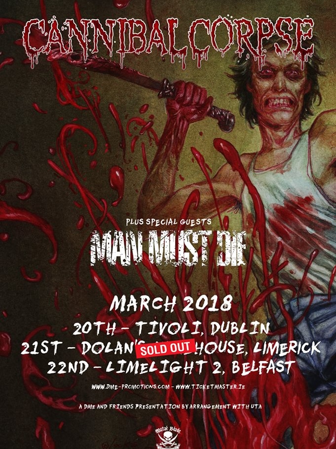 A tour poster showing a man with a bloody knife