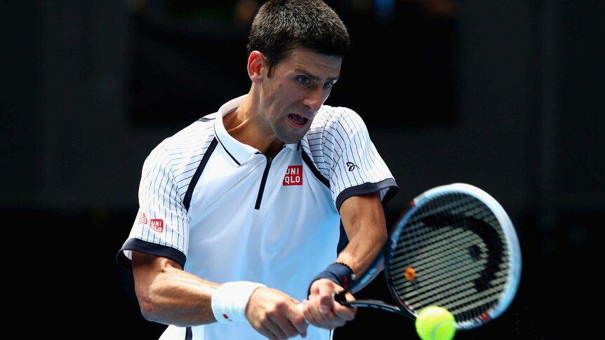 Serbia's Novak Djokovic plays a backhand against the Czech Republic's Radek Stepanek.