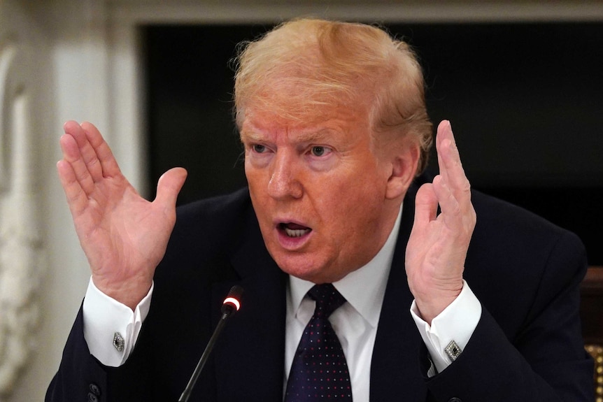 President Donald Trump speaks during a meeting with restaurant industry executives