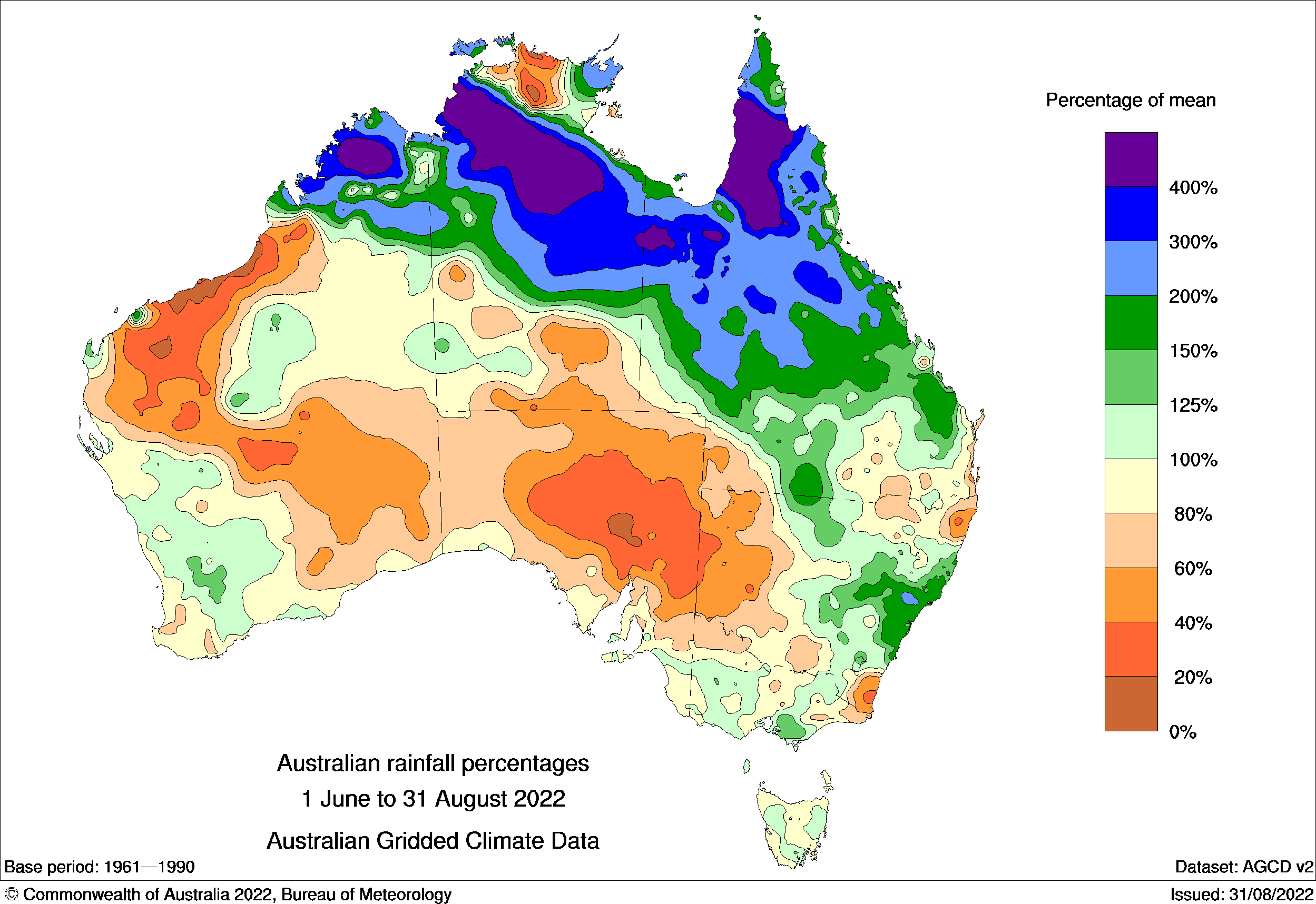 A map of Australia showing rainfall cncentrations.