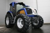 A blue New Holland tractor which can run on hydrogen.