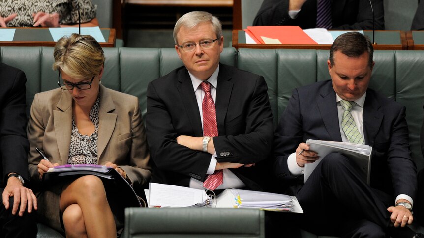 Kevin Rudd during Question Time, looking unimpressed