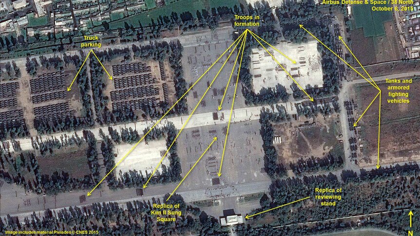 Satellite image shows North Korean troops and military equipment