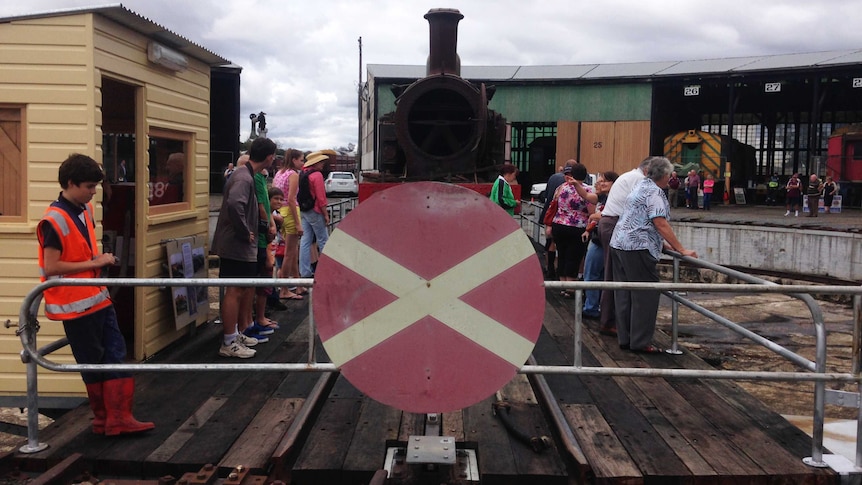 The railway turntable in Goulburn spinning for the first time in years.