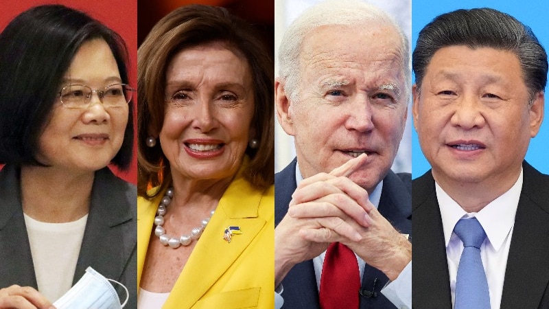 A composite image of Taiwan's president Tsai Ing-wen, Nancy Pelosi, US President Joe Biden and China's leader Xi Jinping. 