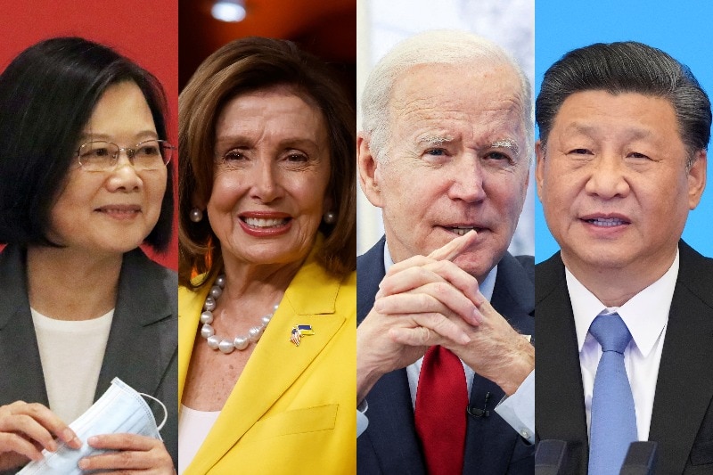 A composite image of Taiwan's president Tsai Ing-wen, Nancy Pelosi, US President Joe Biden and China's leader Xi Jinping. 