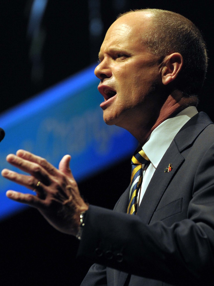 Campbell Newman talks to the crowd at the LNP's official campaign launch in Brisbane