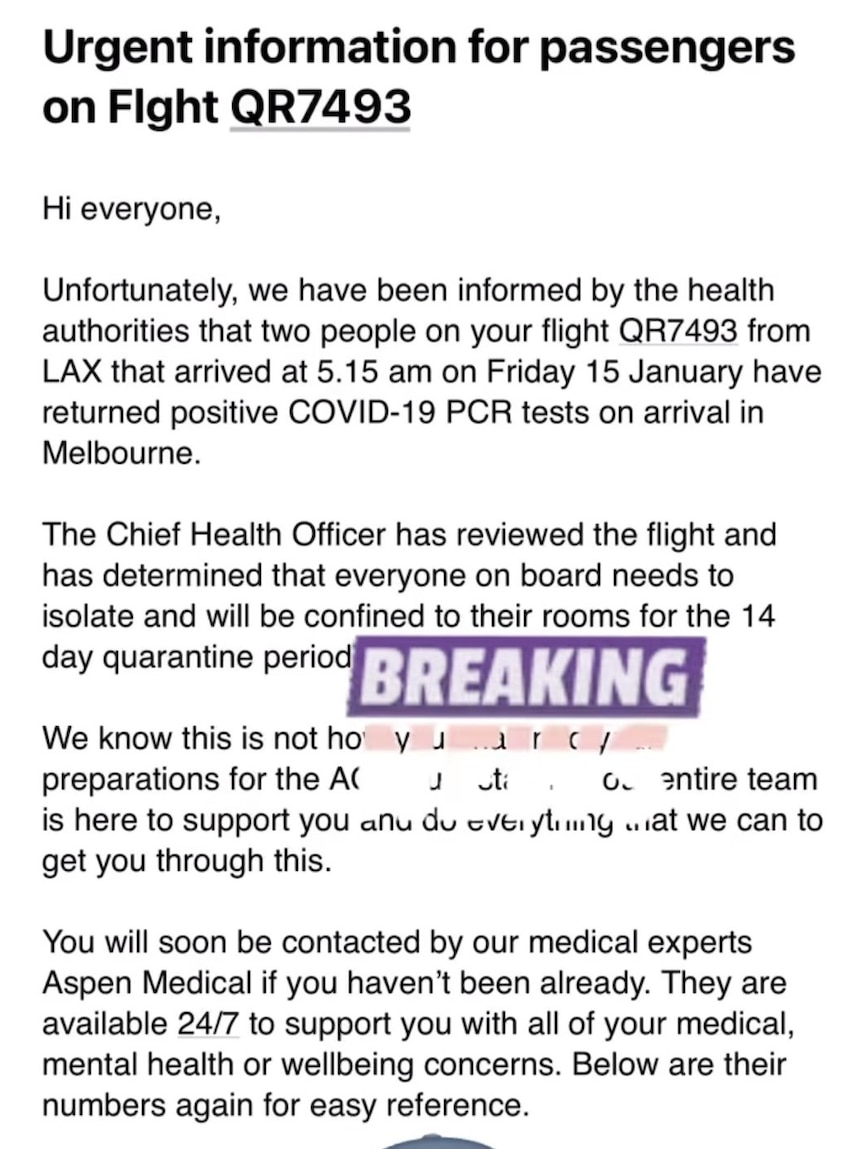A screenshot of advice titled "Urgent information for passengers on flight QR7493