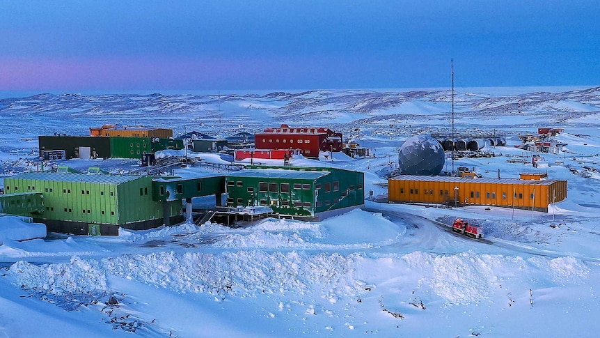 Australian research station in Antarctica surrounded by snow