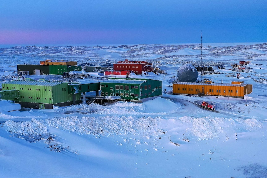 Australian research station in Antarctica surrounded by snow