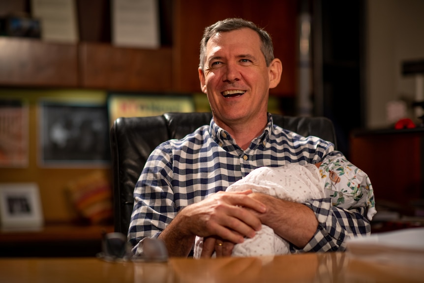 NT Chief Minister Michael Gunner with his newborn baby son Nash