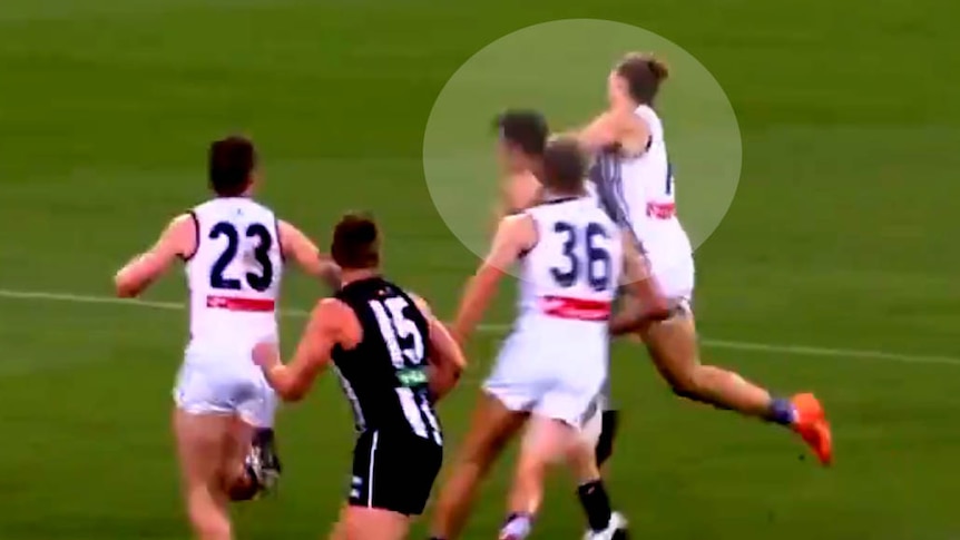 TV still of Nat Fyfe's high hit