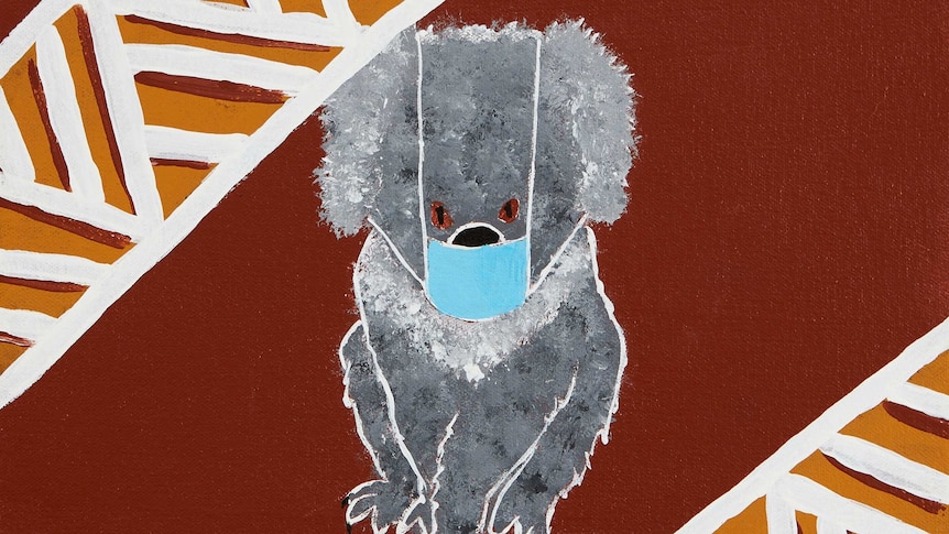 Painting of koala with face mask