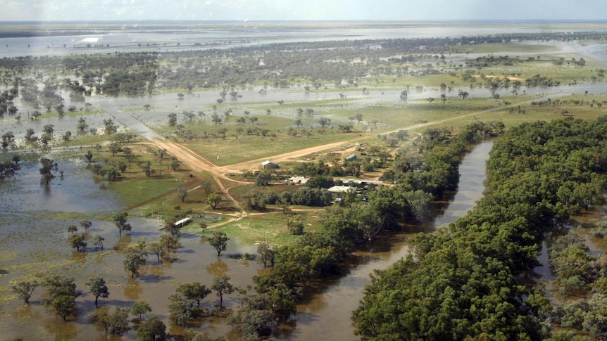 Floodwaters surround Tilpa in north-west New South Wales.