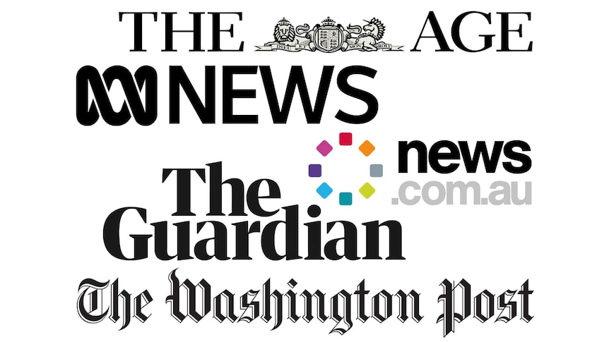 A collage of different logos of various news sites including The Age, ABC News and news.com.au.