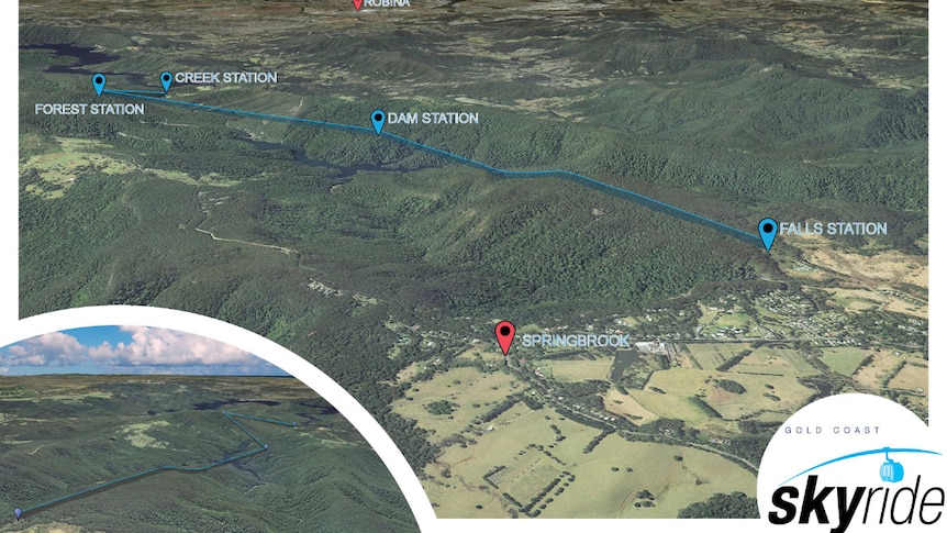 The sky rail would go from Mudgeeraba to Springbrook in the Gold Coast hinterland.