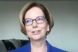 A close up screen grab from a Zoom link of Julia Gillard. 