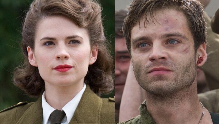 A composite image of Peggy Carter and Bucky Barnes.