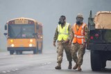 Hawaii National Guard soldiers wear masks to protect themselves from volcanic gases.
