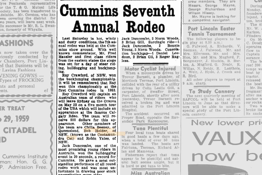 A newspaper article from 1959 refers to Bob Holder as "the Cootamundra Cat". 
