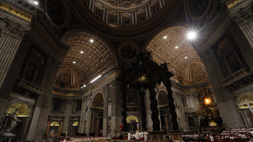 Pope Francis presides over a solemn Saturday evening vigil in St Peter's Basilica at the Vatican.