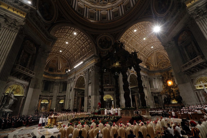 Pope Francis presides over a solemn Saturday evening vigil in St Peter's Basilica at the Vatican.