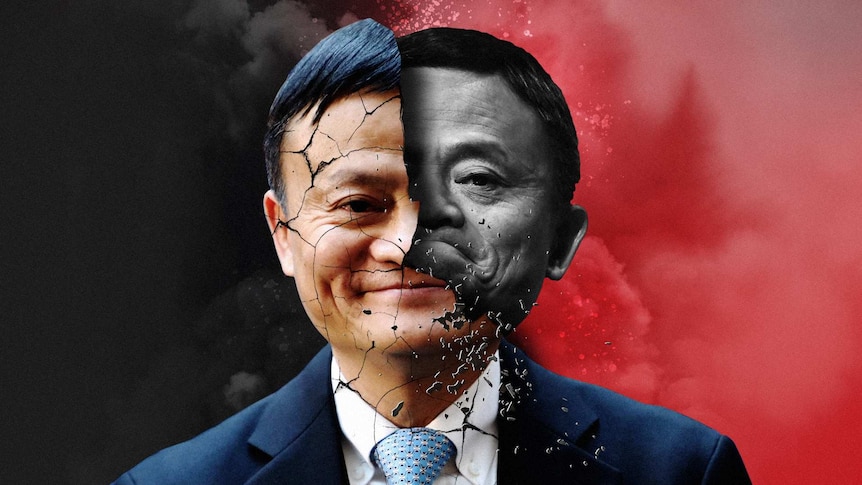 Two sides of Jack Ma's face in a graphic