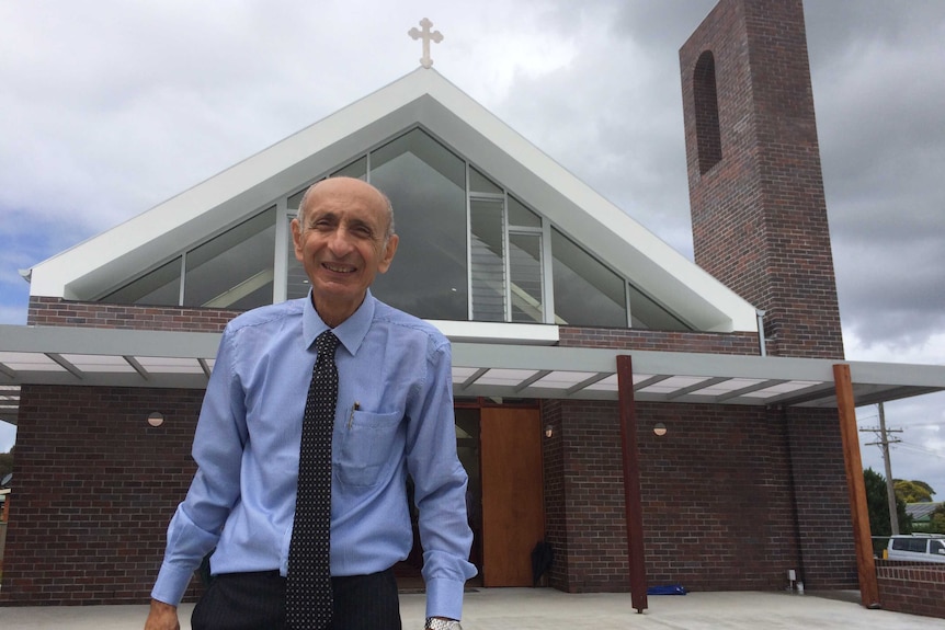 Dr Moheb Ghaly OAM led the push for the Coptic church at Cundletown and is standing outside it on the opening day.